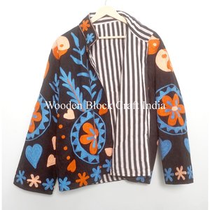 Women's Casual Finished Floral <b>Button</b> Embroidery Cotton Quilted Jacket Handmade Eco-Friendly Short Beach-Inspired Winter - Product Image 6