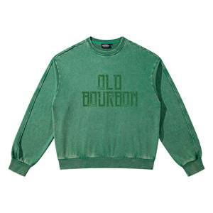 Sweat-shirt en éponge français personnalisé surdimensionné pull à col rond délavé au soleil poids lourd lavage à l'acide ourlet brut à manches longues sweat à capuche pour homme - Product Image 4