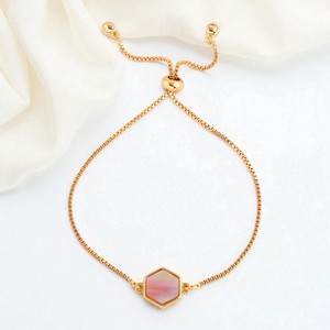Venta caliente Hexagon Pink Shell Birthstone Charm Connector Link Chain Bracelet Jewelry para granel - Product Image 1
