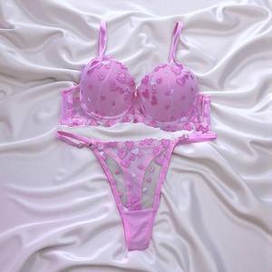 Romantic Floral Embroidered Underwire Bra <b>Set</b> with <b>Push</b>-<b>Up</b> Half Cup <b>Bikini</b> Panties Sexy Women Blue Color Made Turkey Op170 - Product Image 5