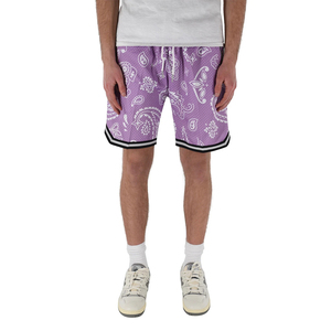 Shorts de basketball pour homme de haute qualité, imprimé paisley violet, en mesh, avec cordon de serrage, respirant, vêtements de sport d'été, coupe régulière, adulte - Product Image 1
