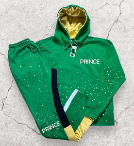 Prince Industry Winter Cropped Hoodie Ensemble de pantalons empilés Capuche doublée de satin avec sérigraphie Logo Design Drawstrings Sweat Suit - Product Image 2