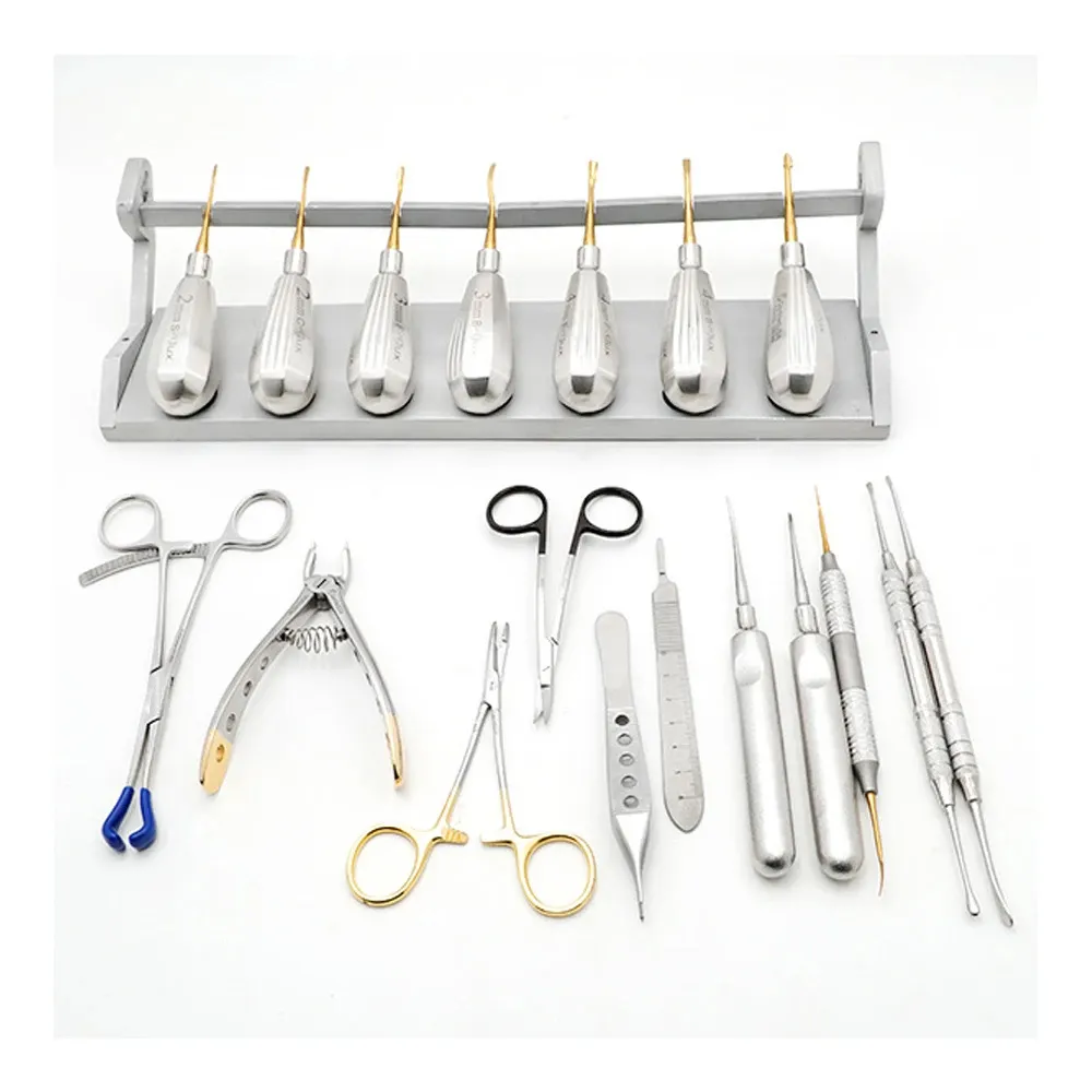 Kit dental com elevadores de luxação, kit de micro serrilha e esterilização cassete