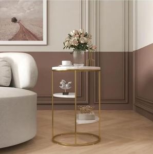 Table d'appoint ronde moderne avec dessus en fer doré et marbre pour meubles de maison dans la chambre ou le salon de Decor Shoppee - Product Image 4