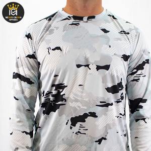 Cómodo hecho a medida de talla grande ropa de calle tela de algodón pesado sublimación nuevo diseño de manga larga cuello redondo hombres camisas de pesca - Product Image 6