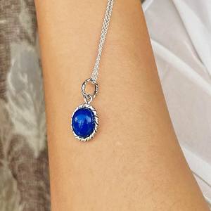 Collier Pendentif Lapis Lazuli En Argent Sterling 925 Pierre Précieuse Ovale - Product Image 1