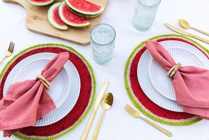 Funny Red Watermelon Shaped <b>Paper</b> Raffia Crocheted Round <b>Placemats</b> - Product Image 4