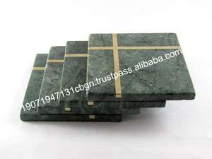 Handmade Wholesale Eco-Friendly Modern <b>Ceramic</b> Round <b>Coasters</b> Green Golden Metallic - Product Image 6