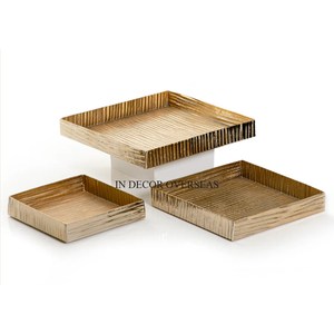 ชุดถาดเสิร์ฟ3ถาดโลหะเคลือบทองรูปทรงสี่เหลี่ยมผืนผ้า - Product Image 1