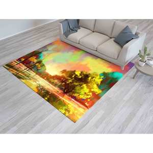 Tapis Paysage d'Automne, Tapis Imprimé, Forêt, Arbre, Nature, Coloré, Jour de Pluie, Tapis Doux à Poils Longs - Product Image 4