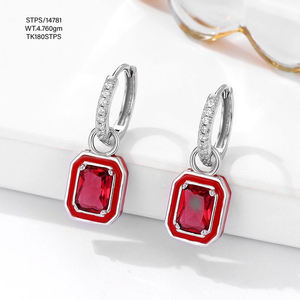 925 Plata lujo púrpura cristal joyería Cz conjunto pendiente colorido esmalte Huggie pendiente chapado en oro colgante pendientes para mujer - Product Image 2