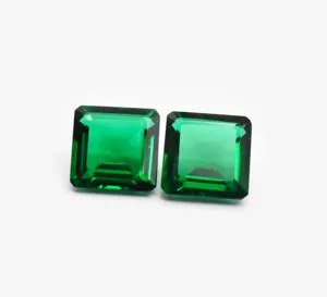 翡翠方形刻面对宝石15X15X7.5毫米尺寸Neno合成宝石对实验室种植的珠宝绿宝石。