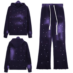Ensemble Jogger à Bas Évasé Effet Vieilli en Velours Respirant avec Strass Diamantés – Vente Chaude - Product Image 6