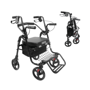 Deambulatore con Sedia (2 in 1 Combo), Rollator in Alluminio con Sedile, Telaio Robusto e Schienale Girevole Colore Nero - KMINA K1004 - Product Image 1