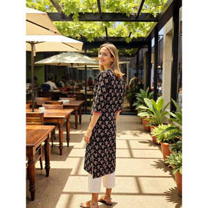 Kurta Casual de Algodón Puro para Mujer Evolve, Diseño Elegante Estampado, Transpirable, Largo hasta el Suelo, Cintura Natural, para Uso Diario - Product Image 2