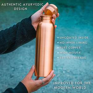 High Quality Pure Copper Hammered Water <b>Bottle</b> With Lid Ayurvedic Health Benefits Stylish Metal Custom Design <b>Drinking</b> <b>Bottle</b> - Product Image 6