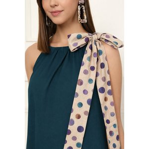 Deebaco Women's Halter Sleeveless Mini <b>Dress</b> With Polka Dot Ruffle Hem And Wrap Tie Detail A-Line Casual Summer Style - Product Image 2