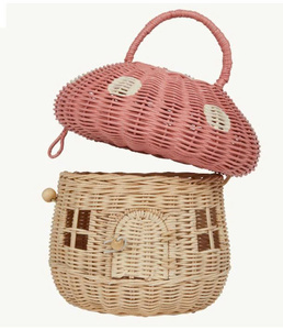 Cesta de Mimbre Tejida a Mano con Forma de Casa de Hongo con Tapa - Bolsa de Mimbre para Casa de Muñecas de Hadas para Almacenamiento de Juguetes para Niños y Accesorios de Fotografía - Product Image 5