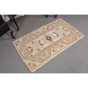 Clásico Beige rojo 2,6X4,2 pies Kilim área grande Alfombra de lana abstracto turco rectángulo pasillo Patchwork diseño 10mm alfombra de habitación de látex - Product Image 3