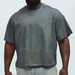 T-shirt vintage surdimensionné 100% coton délavé à l'acide pour hommes T-shirt vierge en tissu tricoté lourd vente en gros - Product Image 4