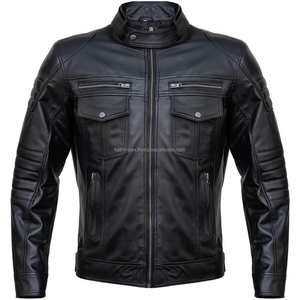 Veste en cuir de motard noire tendance OEM personnalisée pour l'hiver High Street col pression fermeture éclair poignets boutonnés multi-poches pour - Product Image 1