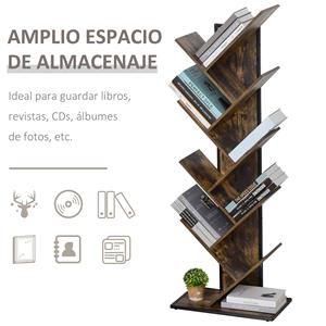 Modern 9 Tier Industrial Ladder Bookshelf Bookcase, Wooden <strong>Tree</strong> Shaped Bookshelf <strong>Book</strong> Organizer Display <strong>Shelves</strong> - Product Image 3