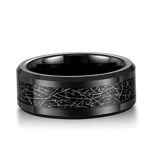 Jeulia Men's <b>Black</b> Tungsten <b>Ring</b> with Meteorite Pattern and Rose Gold Plated Inlay - Product Image 1