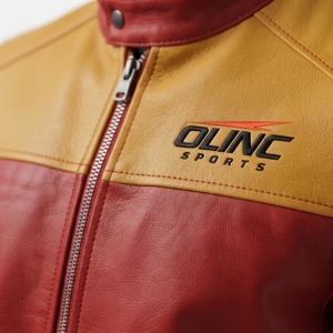 Blouson en cuir d'agneau véritable rouge personnalisé avec empiècements moutarde, style moto pour homme, vêtement d'extérieur, tenue de course moto et automobile OEM - Product Image 4