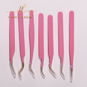 Pince à épiler professionnelle Pinky Leem en acier inoxydable anti-magnétique durable à pointe dentelée pour extensions de cils DIY - Product Image 2