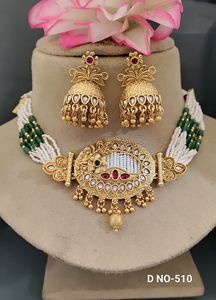 Collar Antiguo de Kundan Dorado SKU-510 D-3 Estilo Clásico con Rubí Talla Esmeralda y Latón para Bodas - Product Image 3