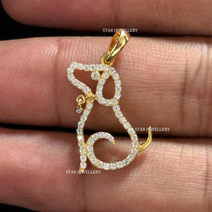 Pendentif pour femme chrétienne en or 14 carats avec diamant naturel en forme de chien, bijoux fins - Product Image 1