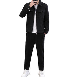 Ensemble survêtement 2 pièces en velours côtelé pour homme, veste et pantalon, coupe ajustée décontractée, tenue d'hiver, logo personnalisé - Product Image 3
