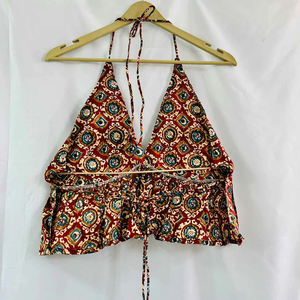 Maroon Kalamkari Halter Neck Back Knot Cotton Top Halter Top Pattern | Halter neck top Sewing Patron pour les femmes - Product Image 2