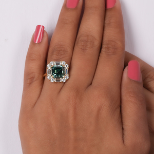 Anillo de compromiso clásico de oro macizo de 14 quilates, anillos finos de diamante de corte Asscher Verde Certificado IGI glamoroso - Product Image 2