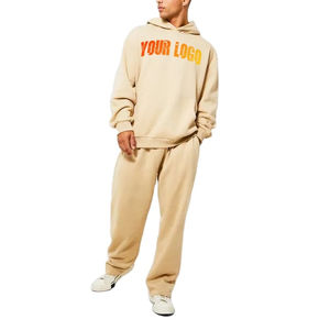 Conjunto de chándal para correr con logotipo personalizado, chándal para hombre, 100% de algodón, conjunto de pantalones de chándal holgados y sudaderas con capucha para hombre con logotipo personalizado a la venta - Product Image 2