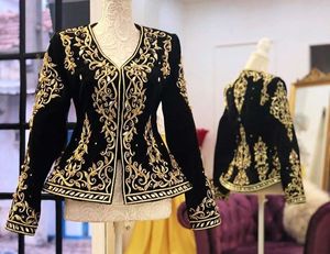 Chaqueta negra con bordado de Oriente Medio, cuentas de cristal doradas embellecedoras, perlas, piedra de cristal, trabajo para fiesta, 2023 - Product Image 2