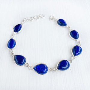 <b>Solid</b> 925 Sterling Silver Natural Oval Cut Lapis Lazuli Gemstone Handmade Tennis Wedding Bracelet Unisex Third Party Certified - Product Image 2