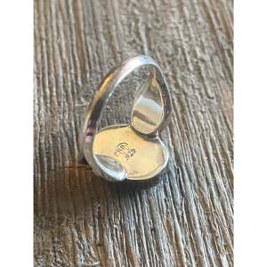 Navajo Opal and Sterling <b>Silver</b> Gemstone <b>Ring</b> Size 6.25 Bezel <b>Set</b> with Geometric Pattern Rhodium Plated for Everyday Wear - Product Image 5