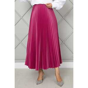 Fuchsia Satin Hijab <b>Skirt</b> with <b>Elastic</b> Waistband Pleated and Shiny Feature - Product Image 2