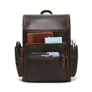Genuine Leather Laptop <b>Backpack</b> With Multiple Pockets Classic Style Unisex Shoulder <b>Straps</b> Durable Softback 20-39 Litre Capacity - Product Image 2