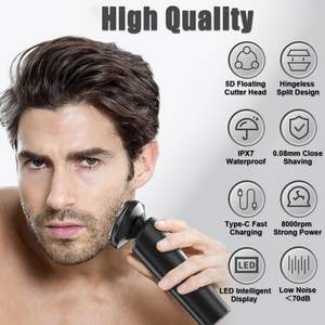 Rasoir électrique facial sans fil rechargeable, rasoir rotatif à sec, charge rapide, IPX7, pour le visage, lavable, pièces de rechange - Product Image 2