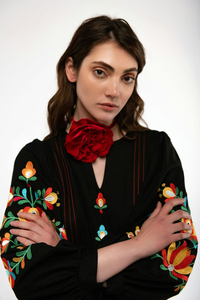 Floral Embroidered Designer <b>Balloon</b> Long Sleeve V-Neck High Fashion Floor Length Festive Ukrainian Dress Wholesale Embroidered - Product Image 5