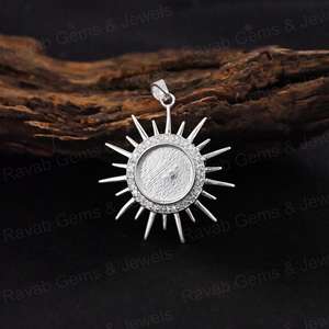 Haute qualité 925 argent 10mm rond Sunburst avec pavé Zircon blanc lunette Base pendentif à breloque réglage lait maternel souvenir bijoux - Product Image 6