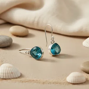 925 Silver Drop <b>Earrings</b> with <b>Blue</b> <b>Topaz</b> for Women Fashionable Gift Idea - Product Image 2