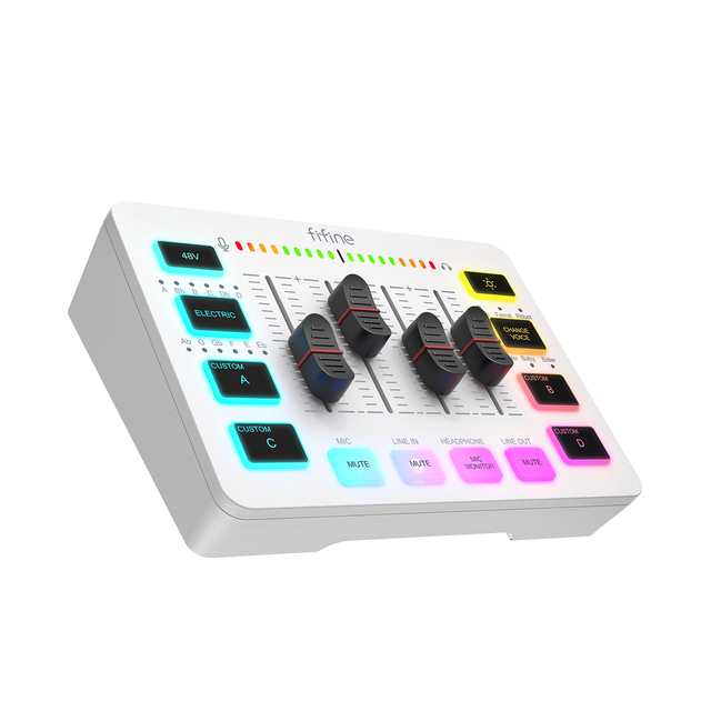 Fifine SC3 RGB Audio Sound Cards & Mixers for Gaming Recording Studio Audio Interface for Gaming Live Streaming