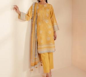 Nouvelle tenue indienne et pakistanaise traditionnelle de style ethnique, salwar kameez en georgette brodée fantaisie, jaune, cousue - Product Image 3