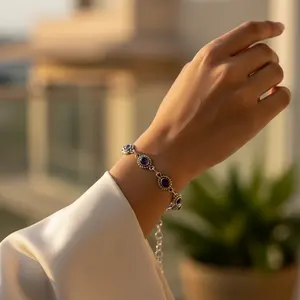 Bracelet en argent 925 plaqué rhodium avec améthyste, topaze, diamant, perles, pierres précieuses pour femmes, bijoux en or rose perlé pour cadeau - Product Image 1