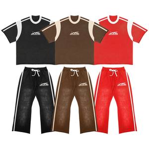 Ensemble deux pièces de qualité supérieure couleur unie personnalisée t-shirts et pantalons de survêtement pour hommes survêtements de sport en coton personnalisés - Product Image 1