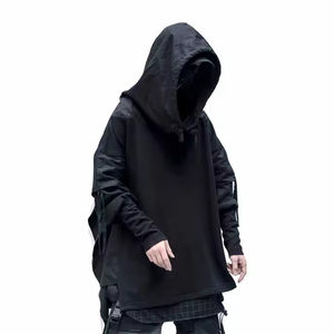 Sweat à capuche oversize pour homme, double couche, style hip-hop streetwear, avec impression de logo personnalisé, noir, hiver, séchage rapide, imperméable, nylon/coton - Product Image 1
