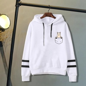 Otoño Invierno nueva moda sudadera de manga larga 100% algodón Top Alpaca estampado bolsillo Alpaca estampado Sudadera con capucha pulóveres - Product Image 6